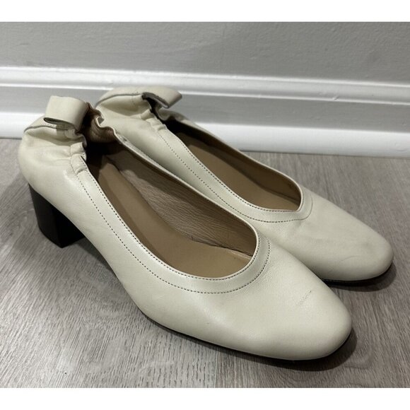 Everlane The Day Heels Cream White Leather Block Heel Size 8 Made In Italy - Picture 1 of 12